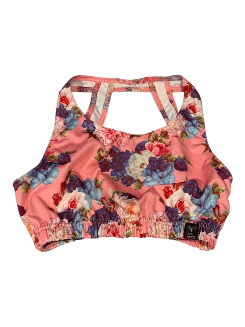 Pole Addict Peony Floral Open Back Sports Bra Top Size XL Pink